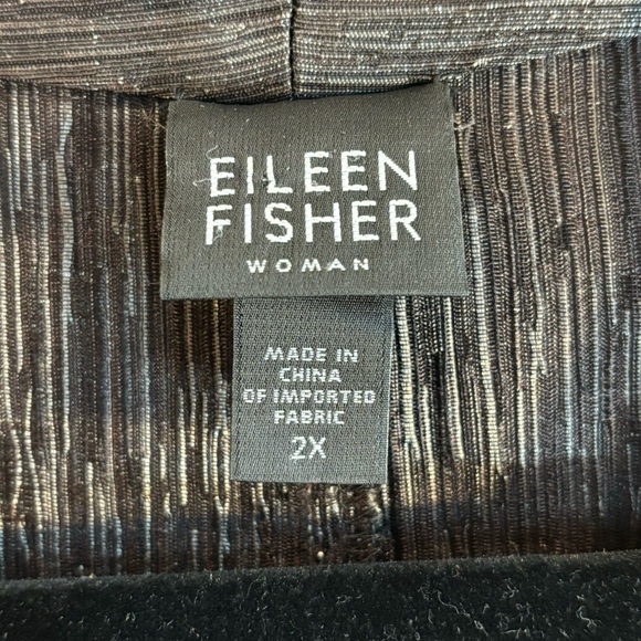 EILEEN FISHER Sz 2X Tunic Top Buttoned Pockets Silk Wool Blend Metallic Sheen - Picture 2 of 13